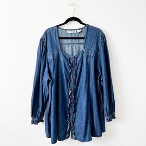 Denim 24/7 stonewash indigo blouse art‎ to wear flower buttons